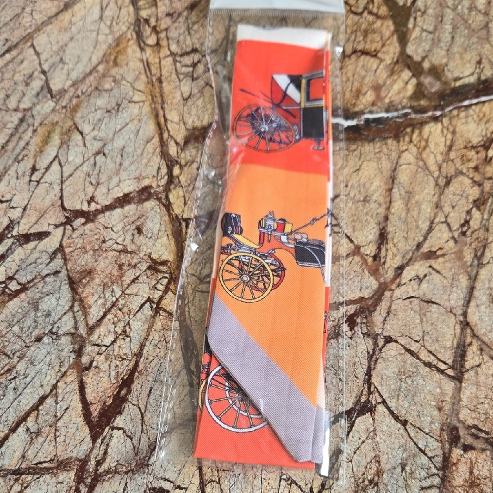 Vibrant Orange and Gray Carriage Print  Handbag Tie